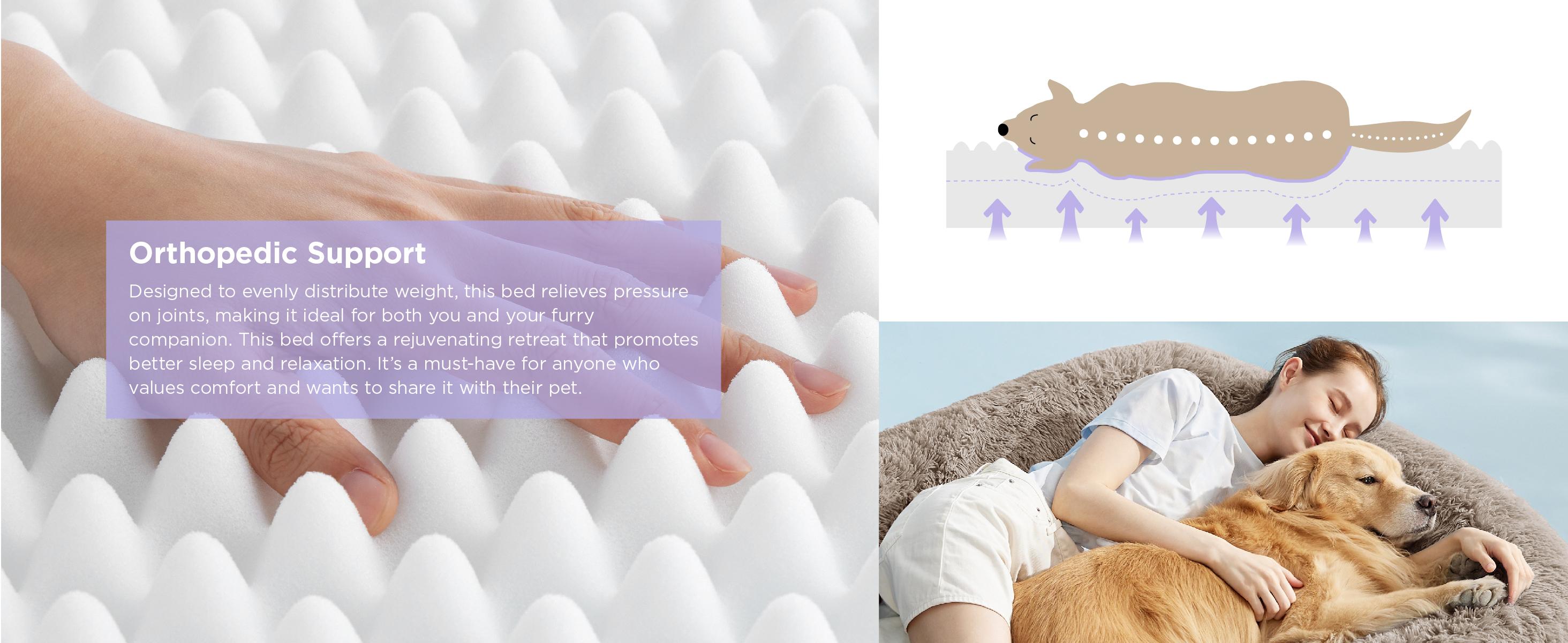 Lesure Luxury Warm Foldable 3-in-1 Flexible Giant Human Dog Bed Cozy Fluffy Faux Fur Lounge Sofa with Supportive Bolster Egg Foam Soft Plush Calming Orthopedic Bed for Winter Comfort Classic Lounge Sofa Options Valentine’s Day Choice