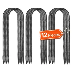 VEVOR Rebar Stakes,  10-Inch, Heavy-Duty 0.32 in Diameter U Shape, Galvanized Steel Ground Anchors with Chisel Point End & Rust-Resistant Coating, for Gardening Support, Fence, Camping Tents (12-Pack)