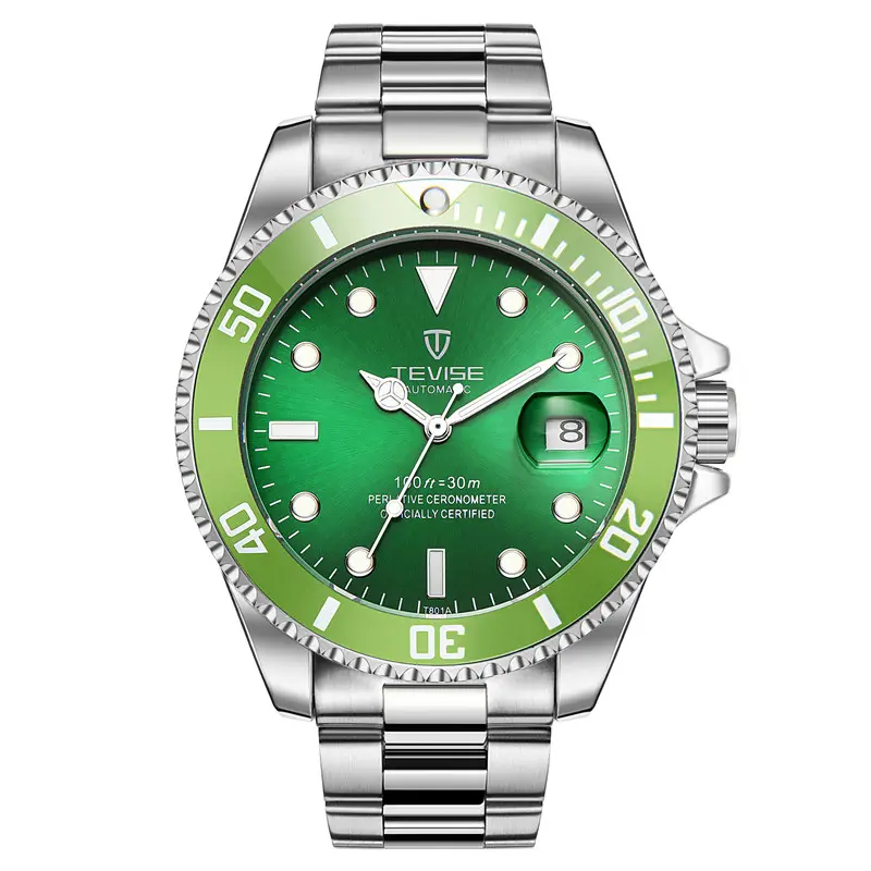Men's Automatic Mechanical Watch - Professional Diver, Green Dial Stainless Steel 100M Waterproof