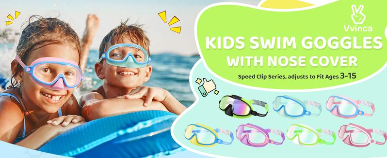 Vvinca Kids pool accessories-2 Pcs-Swim-Goggles with Nose Cover,   Wide View Anti Fog UV Anti Shattered Lens for Kids 3-6/6-15 #TikTokShopBlackFriday