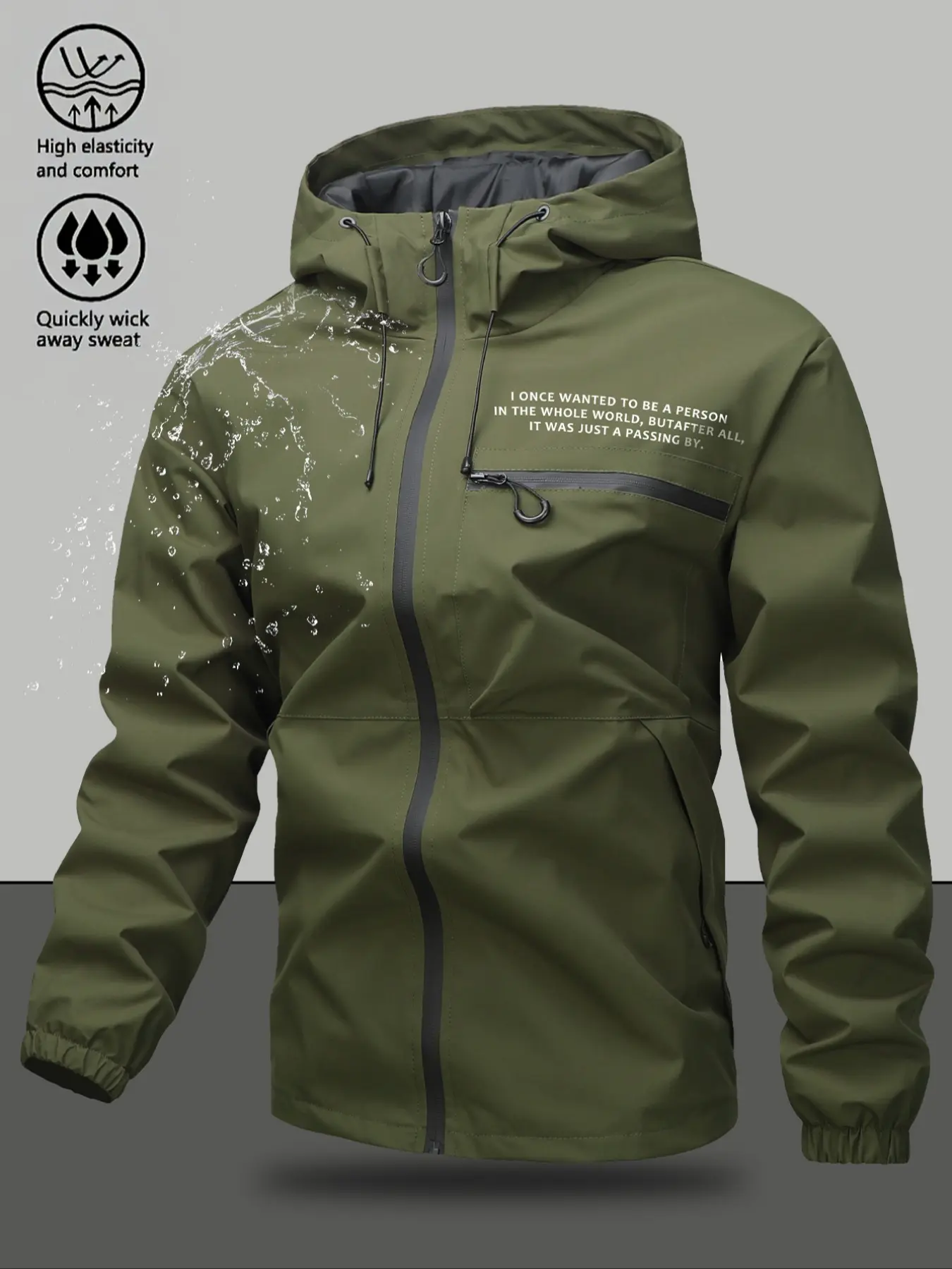 Men's Zip Up Hooded Jacket, Casual Regular Fit Long Sleeve Waterproof Windproof Lightweight Athletic Activewear Sport, Jacket for Outdoor Activities, Fashion Men's Outerwear for All Seasons Coats, Lightweight Sports Jacket, Menswear