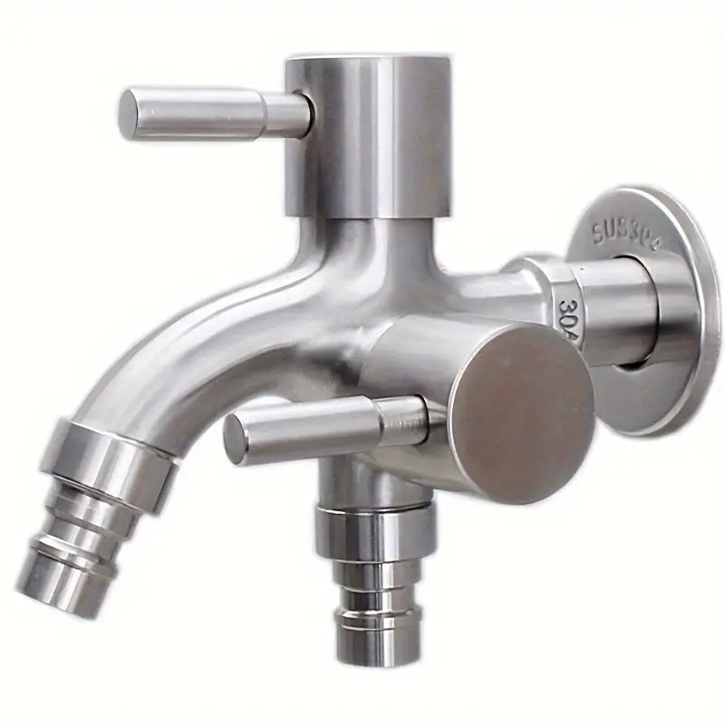 Heavy-Duty Stainless Steel Double Faucet, Separate Hot Cold Controls, Indoor Outdoor Water Tap, G1/2 Male Threads, Durable Rust Proof Valve, Bathroom Faucets