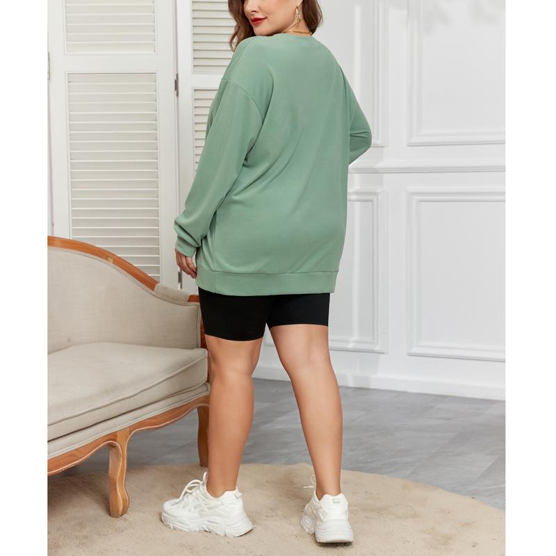AUSELILY [Plus Size] Women's Crewneck Hoodless Sweatshirt With Kangaroo Pocket  Fleece Longsleeve Casual Style Shirt  Lightweight Pullover