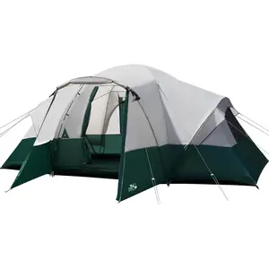 Camping Tent with Porch, Large Family Tents for Camping, PU1000MM Waterproof Tent with 5 Mesh Windows, Removable Rainfly, Reflective Windproof Rope, Big Dome Tent Fits 3 Queen Airbeds