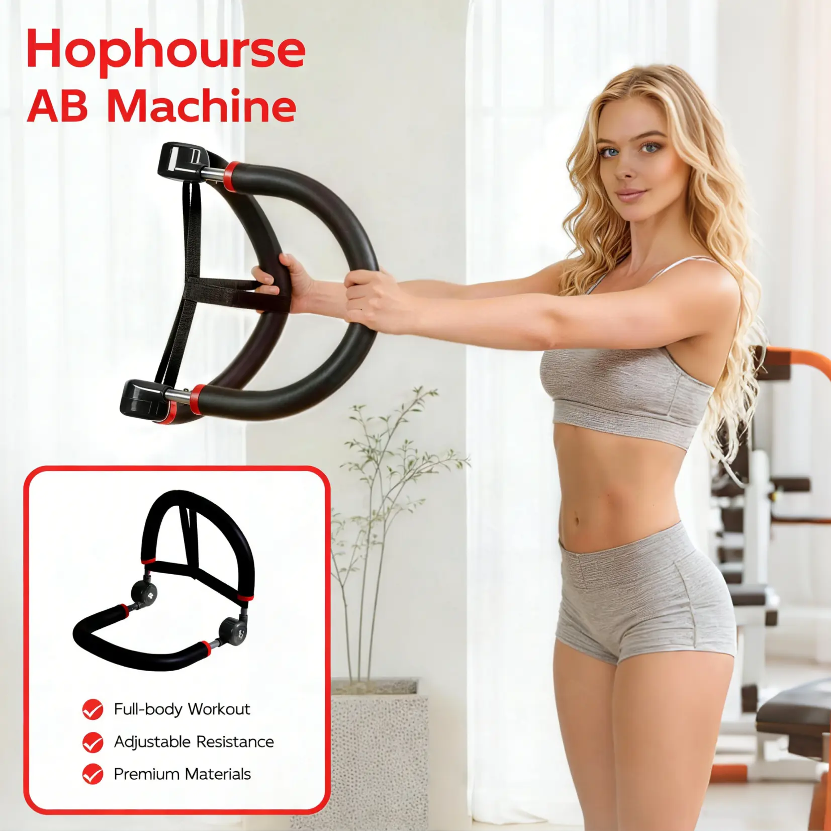 HOPHORSE Ab Machine, 10-in-1 Adjustable Abdominal Exercise Equipment for Home Gym, Compact Core & Full Body Workout Trainer with 3 Resistance Levels, Ab Machine For Home, Adjustable Abdominal Machine