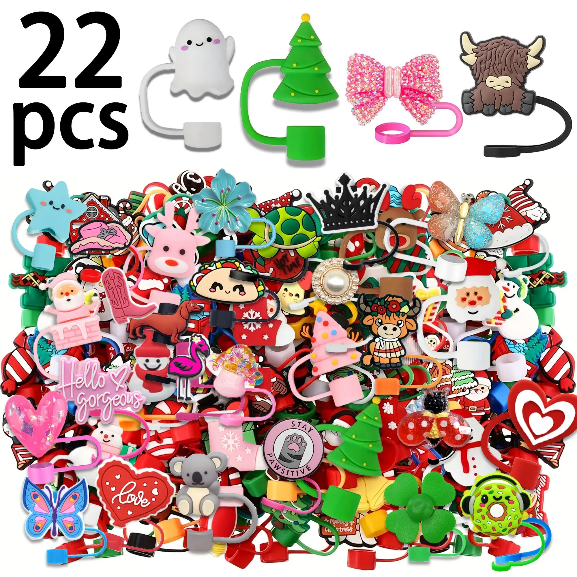 22pcs Reusable Straw Caps Set, Straw Toppers, Straw Spout Lid, Random Patterns, Fits 10mm Straws, Party Favors, Drinkware Accessories, Drink Protectors, Not Included Cups & Straws