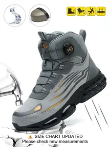 Men's Black Shoes Mid-Cut Steel Toe Puncture-Proof and Smash-Proof with Rotary Buckle Lace-Free Work Boots Non Slip Suitable for Outdoor Work Blue Collar Industrial Construction Protective New Fashion Safety Sneakers