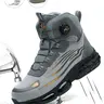MELLOWMILES Men's Black Mid-Cut Steel Toe Work Footwear - Lace-Free Rotary Buckle, Puncture-Proof, Smash-Proof, Non-Slip, Cushioned TPU Round Toe Safety Shoes, Lightweight Shock-Absorbing Fabric, Fashion Construction Warehouse Use, Fathersdaygift for Men,