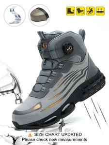 MELLOWMILES Men's Black Mid-Cut Steel Toe Work Boots-Lace-Free Rotary Buckle Puncture-Proof Smash-Proof Non-Slip Safety Sneakers - Father's Day Gift Closed Nail Bathroom Shoe Walking Shoes Walking Shoes Decor Creeper Active SummerWins DealsForYouDays,fath