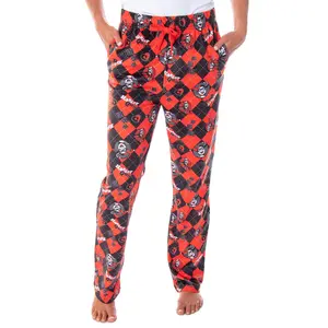 DC Comics Harley Quinn Women's Black And Red Diamond Classic Character Lounge Pajama Pants
