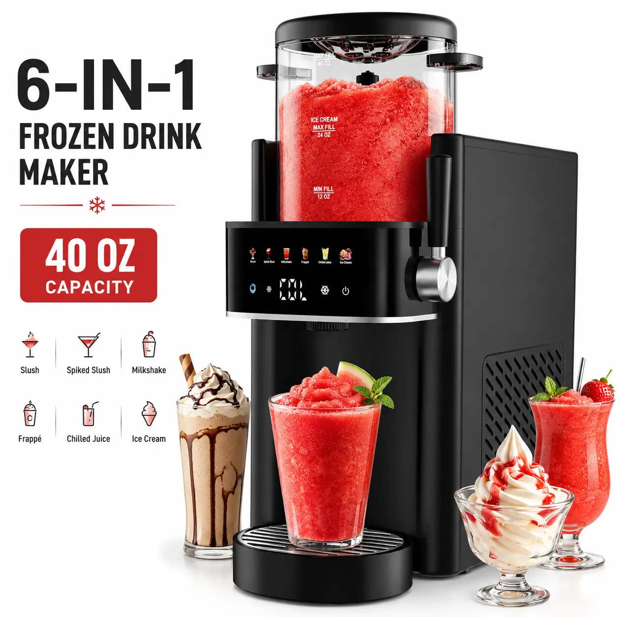 【2026 New Arrivals】S1 Slushie Machine ,Ice Cream Maker, 6-in-1 Fast Freeze Slushie, 6 Preset Programs and One-Touch Self-Cleaning, No Ice Needed,Easy Clean Black Multi-Function Maker for Margaritas, Frappés and Frozen Drinks
