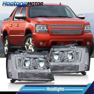 CROSSDESIGN FIT FOR 2007-2014 CHEVY TAHOE SUBURBAN AVALANCHE CHROME LED DRL HEADLIGHT LAMPS