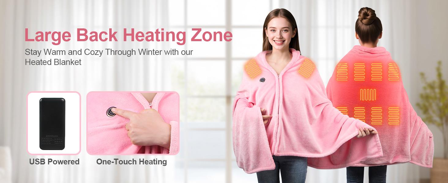 Portable USB Heated Blanket with 20000mAh Battery: 63"x33.5" Wearable Electric Shawl, 15s Fast Heating, 3-Temp levels & Machine Washable Velvet for Camping, Overlanding & Office - Mother's Day & Birthday Gift Portable USB Heated Blanket with 20000mAh Battery: 63"x33.5" Wearable Electric Shawl, 15s Fast Heating, 3-Temp levels & Machine Washable Velvet for Camping, Overlanding & Office - Mother's Day & Birthday Gift