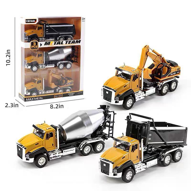 3-in-1 1:50 Die-Cast Metal Model Car Set Construction Vehicles City Traffic Trucks Fire Engines Ideal Gift for Kids