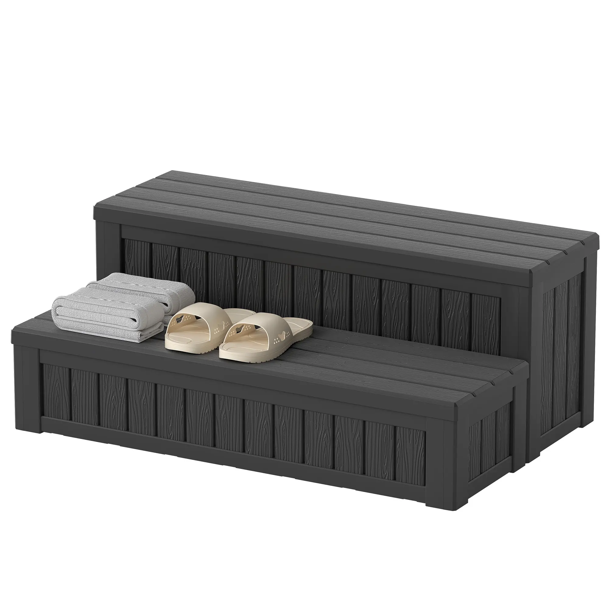 Outdoor 2-Step Storage Step，Non-Slip Outdoor Pool Entry Steps with Built-in Storage Compartment, Waterproof Steps for Hot Tub, Above Ground Pool, RV Camper & Mobile Home, Storage Step Stool