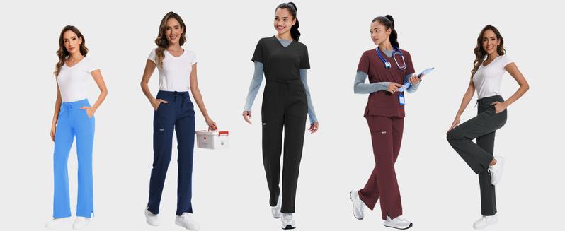 Women's Yoga Scrub Pants Flared Mid Rise Cargo Work Pants with 5 Pocket for Work,4-Way Stretch Fabric