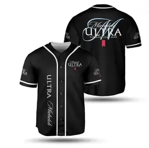 All Black Michelob Ultra Superior Light Beer Baseball Jersey, Game Day Party Jersey, Gift for Friends & Drinking Buddies