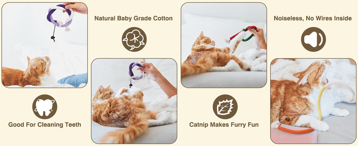 Cat Toys Chew Ropes Toys, 3 Pcs 27.9 Inches Interactive Catnip Toys for Indoor Cats, Kitten Teeth Cleaning Chew Toys for Dental Care