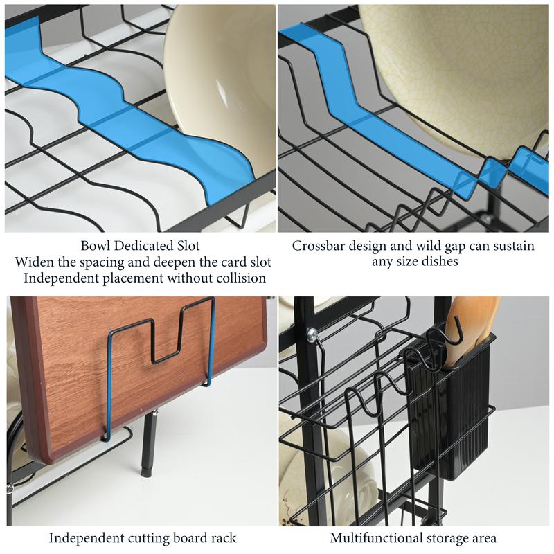Bepatio 2 Tier Dish Drying Rack,Stainless Steel Dish Rack With  Drainboard & Utensils Holder,Over Sink Rack Kitchen Dish Drying Rack,Kitchen Organizer