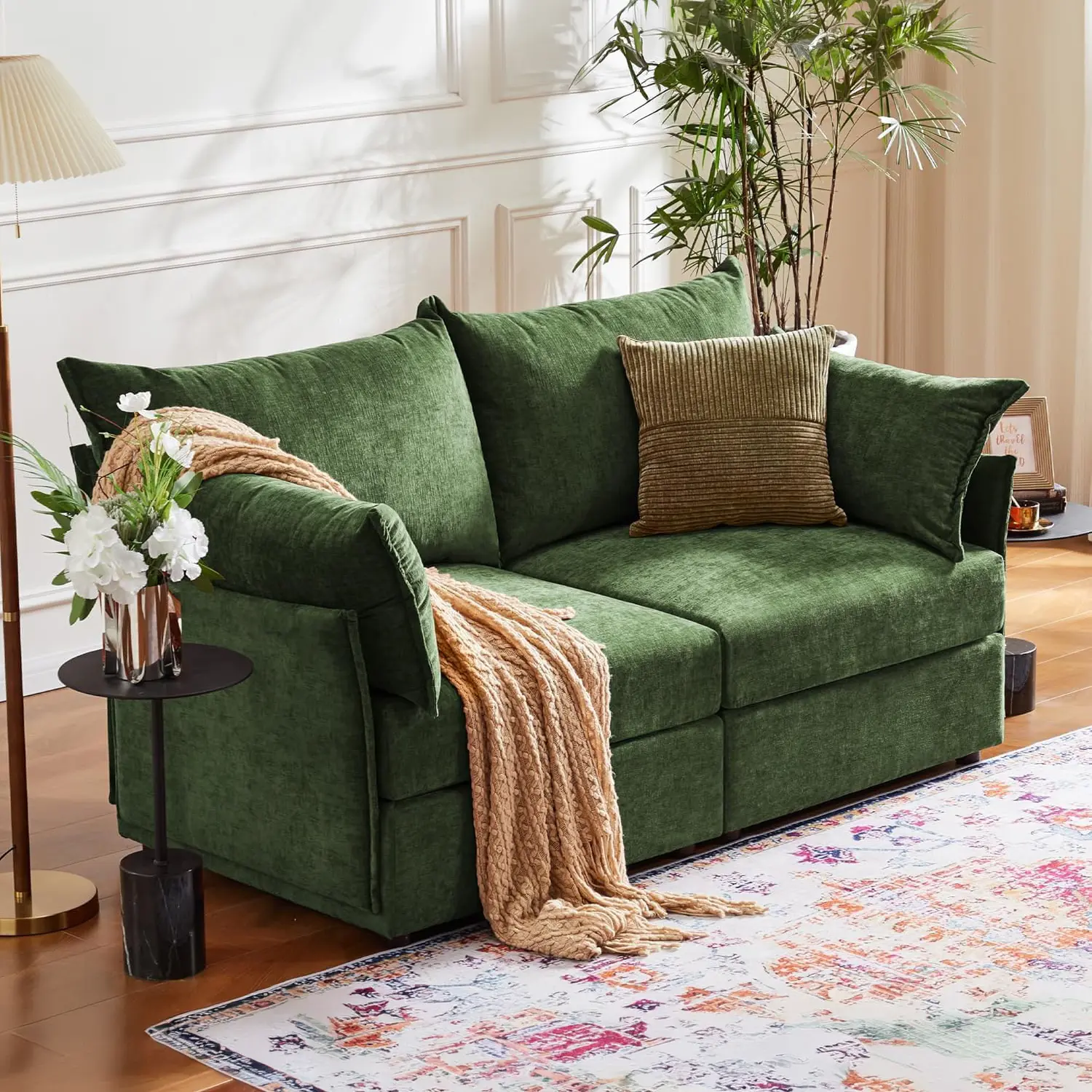 ABCASA Luxury Oversized 2-Seat Upholstered Loveseat Sofa - Modern Modular Chenille Fabric, Durable Fixed Solid Couch with Curved Springs, 24.5" Deep Seat, Removable Fluffy Back Cushions, Storage, Assembly Required for Apartment, Living Room,sohochic