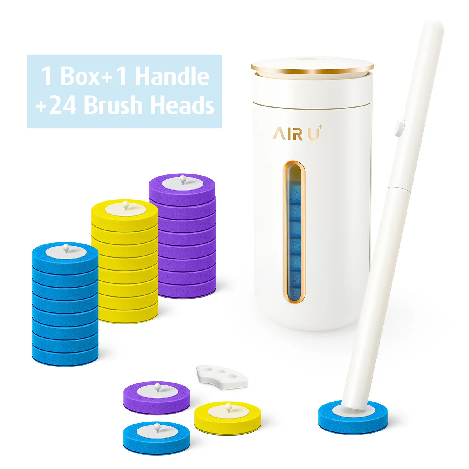 AIR U Disposable Toilet Cleaning Set with 24Refills, Auto-Dispensing Cleaning Liquid, No-Touch Toilet Bowl Cleaning System for Bathroom, Guest Bathroom & Apartment, Wall-Mounted Storage Caddy