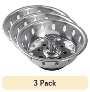 (3 pack) Mainstays Stainless Steel Deluxe Kitchen Sink Strainer Silver for 3.5" Drains