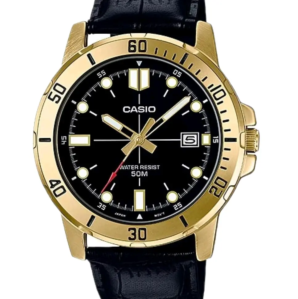 Casio Gold genuine leather band large Size watch for Men mtp-vd01Gl-1e