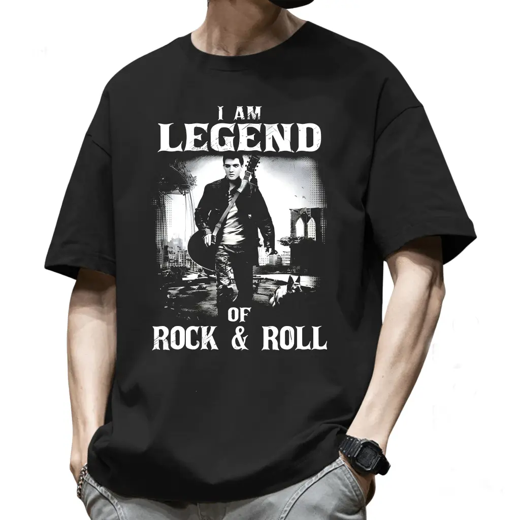 Elvis Presley Graphic Tee, King of Rock Shirt, Vintage I Am Legend Music Apparel, Retro Rockabilly Concert Clothing Gift for Men