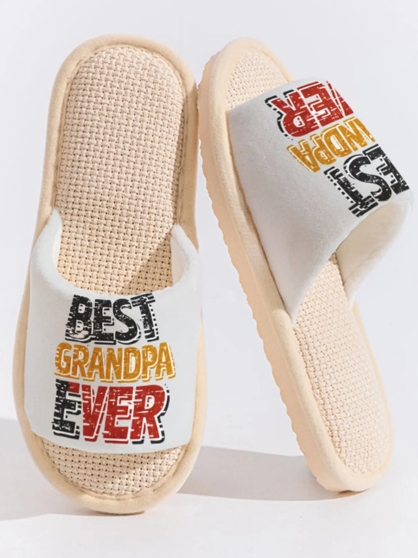 "Best Grandpa Ever" Vintage Distressed Slogan Slippers Cloud-Feeling Warm Family Vibe Exclusive Gift For Grandpa On Father's Day/Grandparent's Day