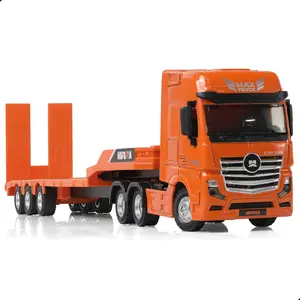 1/50 Scale Flatbed Semi Truck Trailer Die-Cast Alloy Model – Heavy Long-Haul Transport Tractor with Flatbed, Collectible Metal Truck Gift for Boys and Adults Orange