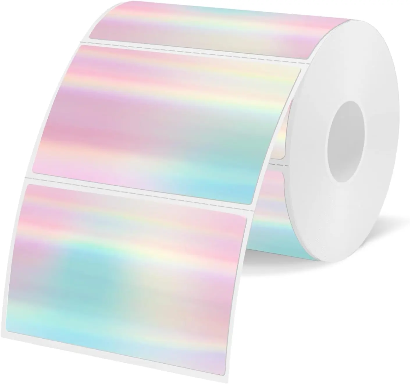 STARBOLING 3x2 Inch Thermal Labels, Rainbow Holographic Thermal Sticker Labels, Glitter Thermals Stickers for DIY, Barcode, Mailing, Perforation Line Design, 200 PCS/1 Roll