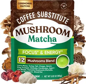 Adaptogenic Mushroom Matcha Powder Coffee Alternative with Ceremonial Grade Green Tea, Probiotics and L Theanine for Focus and Clean Energy, Smooth Daily Wellness Drink for Self Care, Relaxation and Balanced Productivity