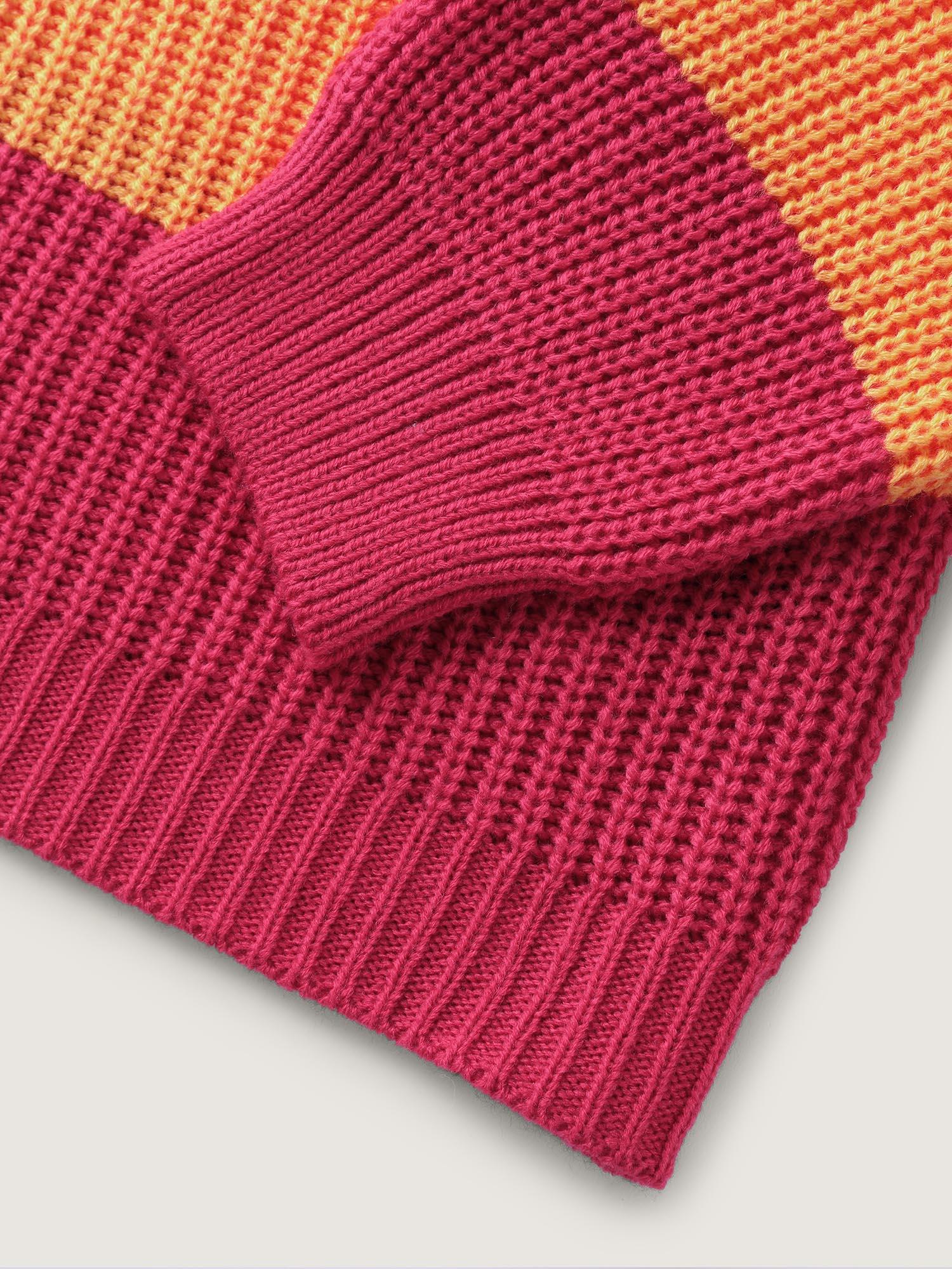 BLOOMCHIC Colorblock Contrast Texture Button Cardigan Long Sleeve V-Neck Fitted Casual Winter Multicolor Geometric Print Acrylic Vneck 2026 Spring Break Gift For Easter's Day Mother's Day