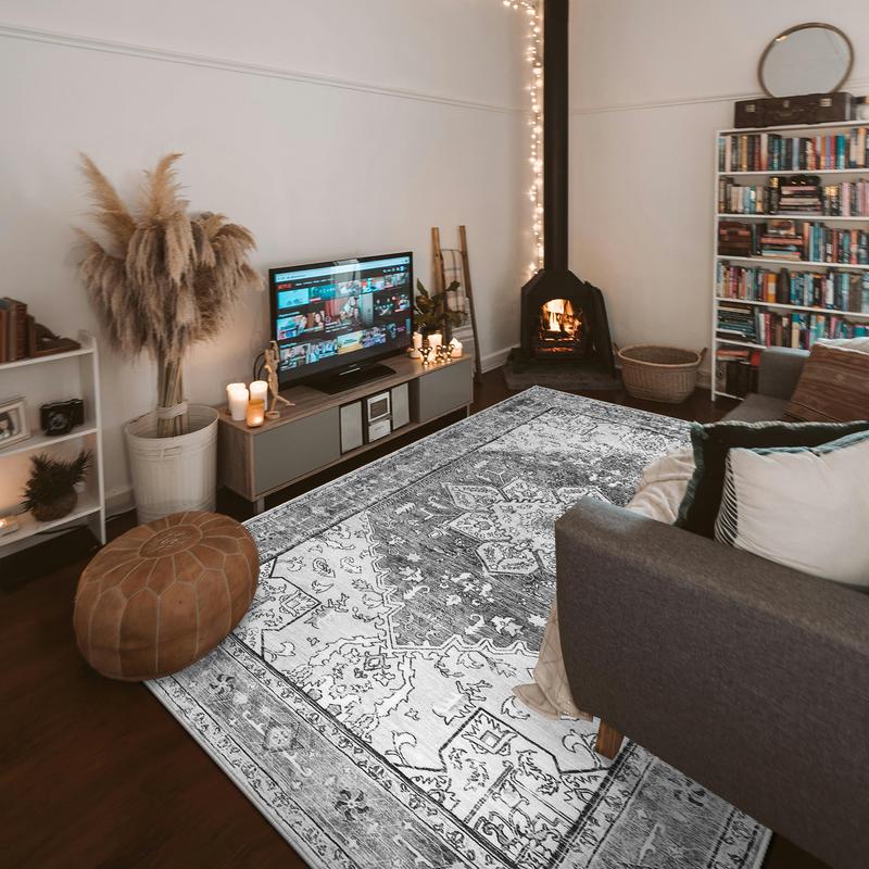 【TikTokShopBlackFriday】LOKHOM Non Slip Area Rug, Washable Carpet with Rubber Backing, Low Pile Faux Wool Soft Distressed Rug for Living Room, Bedroom, Dinning Room Vintage Design