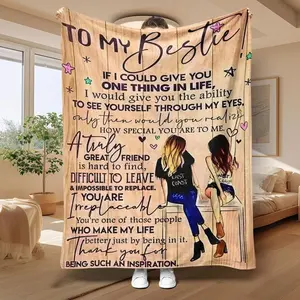 Bestie Letter Pattern Blanket, 1 Count Soft and Comfortable Air-conditioned Room Throw, Warm Nap Blanket for Home, Office, Outdoor Camping Boyfriend Gift