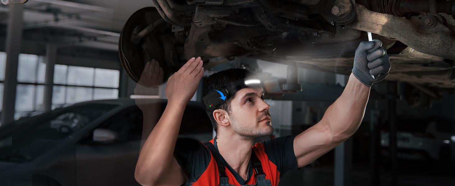 Lepro Headlamp - Super Bright LED Head Lamp Rechargeable with 230°Wide Beam, Adjustable Spotlight, Motion Sensor, 5 Modes, Waterproof Lightweight Headlight Flashlight for Camping Running