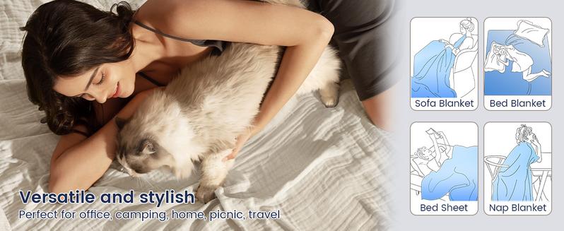 PHF Cooling Muslin King Blanket for Hot Sleepers, 60% Rayon Derived from Bamboo, 40% Cotton for Summer, 4-Layer Breathable Lightweight Gauze Blanket for Bed Couch