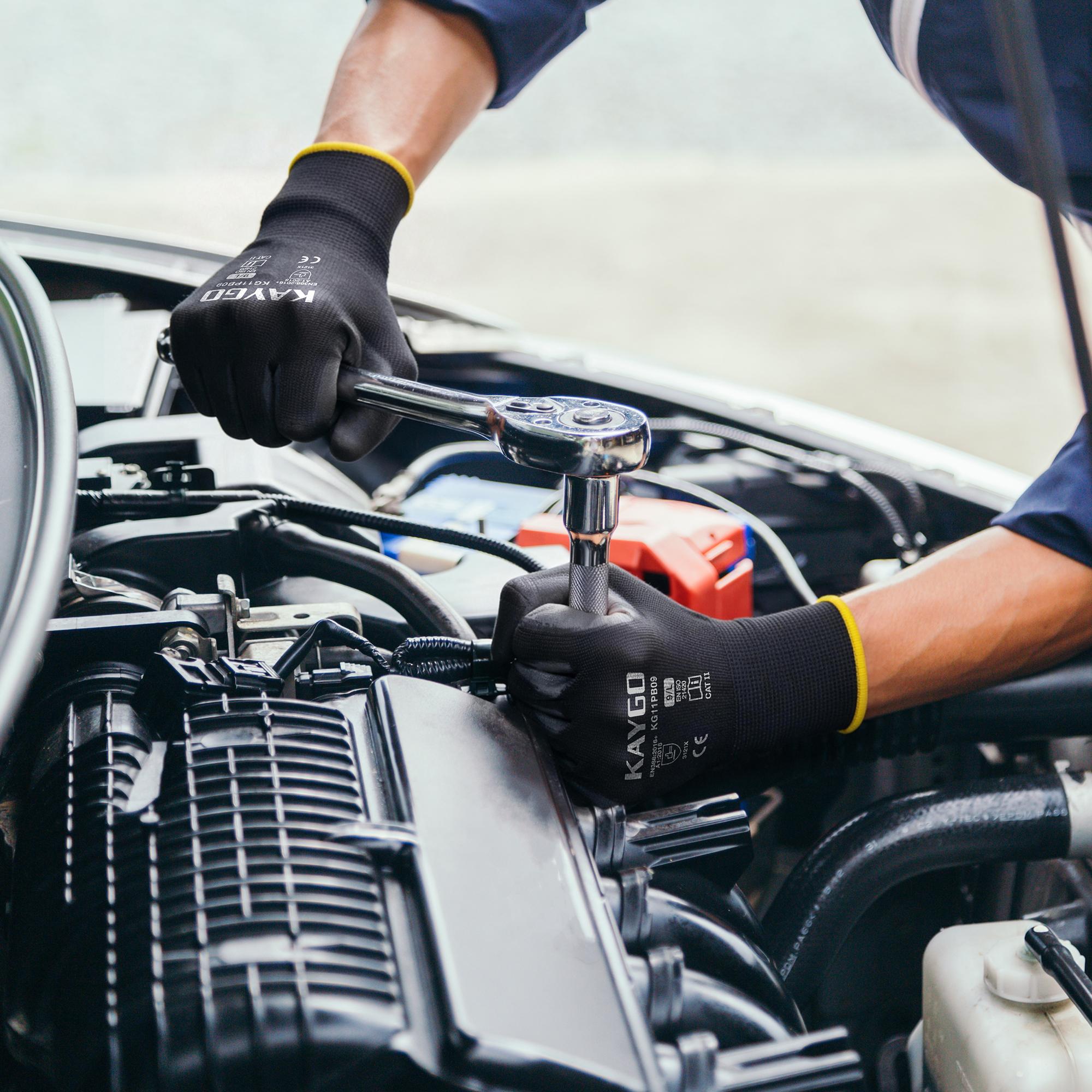 KAYGO  Breathable PU Coated Gloves for Gardeners, HVAC installer,DIY Users, Warehouse Workers and Mechanics, Perfect for Yard Cleanup, Material Handling, Home Projects, Garage Work and Everyday Grip Tasks