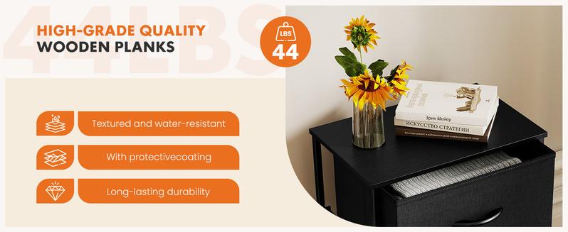 5 Drawer Dresser with Fabric Bins, Sturdy Steel Frame and Wood Top, Storage Organizer Chest for Bedroom, Closet, Hallway