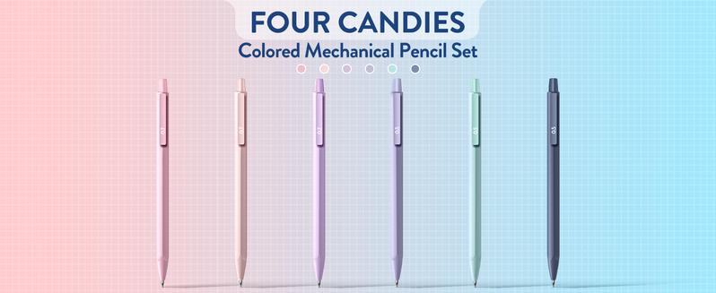 Four Candies Mechanical Pencil Set, with 0.5 & 0.7mm Lead Refills (HB & 2B), Pastel Erasers & Eraser Refills, 29-Count Pack with Case, Cute Aesthetic School Supplies for Writing, Drawing, Sketching