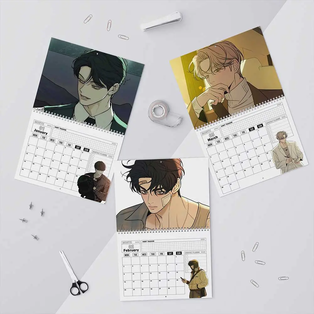 Manhwa Male Character Comic 2027 2026 Calendar, Matthias Shi Yan Eunhyuk Do Hwa Novel Wall Calendar 2026 Home Decor Includes Centered Hole for Hanging