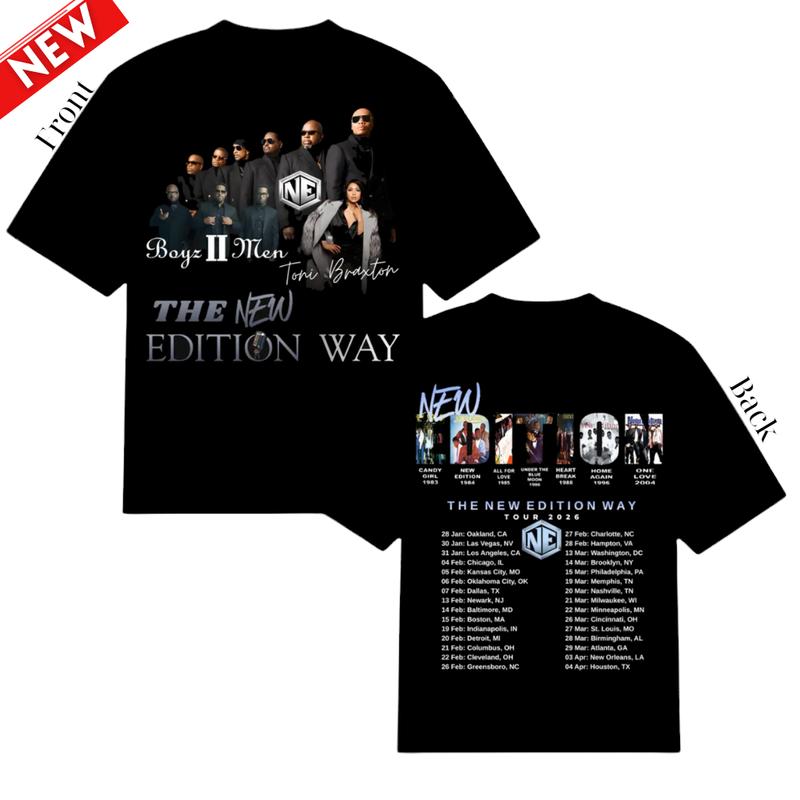 The New Edition Way Tour 2026 T-Shirt – New Edition with Boyz II Men & Toni Braxton, Two-Sided Concert Tee with Tour Dates, Unisex R&B Fan Merch