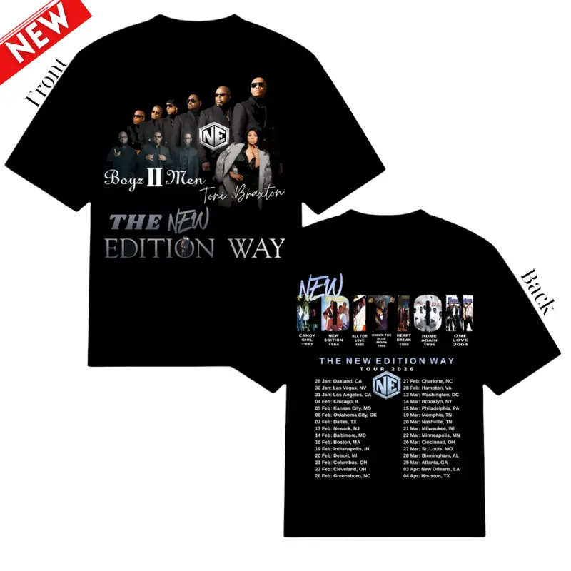 The New Edition Way Tour 2026 T-Shirt – New Edition with Boyz II Men & Toni Braxton, Two-Sided Concert Tee with Tour Dates, Unisex R&B Fan Merch