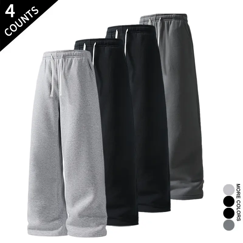 Mens Clothing Men's Pants 4-Pack, Baggy Drawstring Wide Leg Long Flowy Sweatpants with Pockets, for Daily & Gym Use, Gifts for Boyfriend,clothes for back to school,first day of school outfits