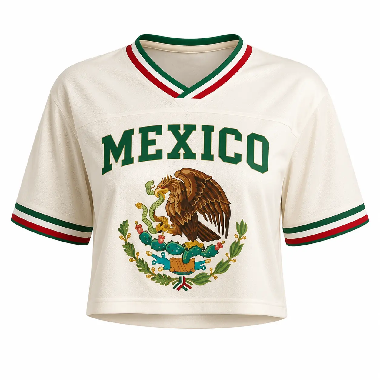Personalized Mexico Soccer Crop Jersey for Women, Custom Name and Number Cream Game Day Fan Shirt, Custom Mexico Soccer Crop Top for Women, Personalized Name Number Game Day Jersey