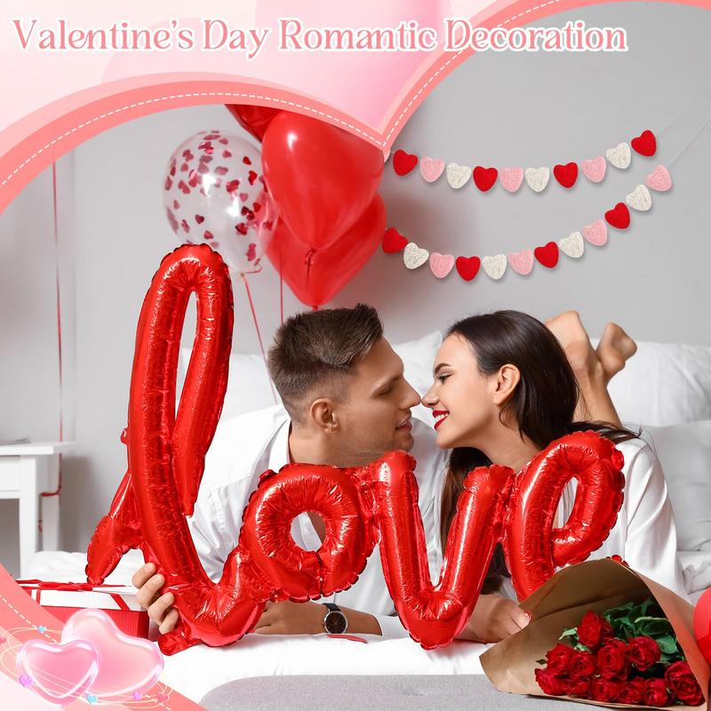 Valentine's Day Decoration Heart Envelope Garland Love Letter Banner Felt Heart Garland Banner Hanging Heart Decorations Rustic Farmhouse Hanging Decor for Wedding Anniversary Gothic Bridal Shower Party Fireplace Mantle Wall Door Room Bedroom Home Decor