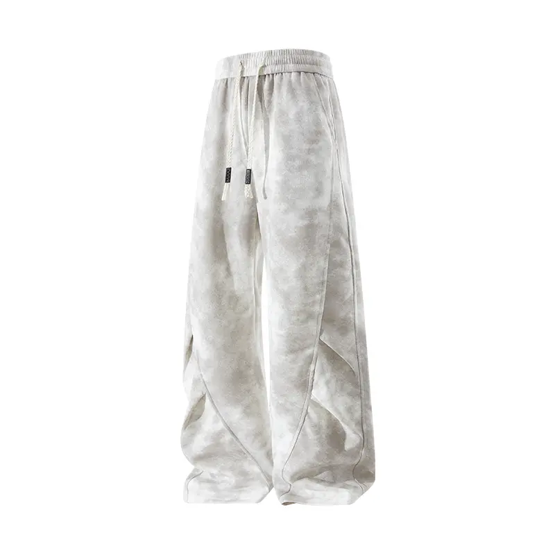 Men Gradient Tie Dye Side Ruched Wide Leg Sweatpants, Thick Tassel Drawstring Elastic High Waist Draped Floor Length Pants, Y2K Streetwear Minimalist Cleanfit Casual Bottoms # SummerVibes # Streetwear