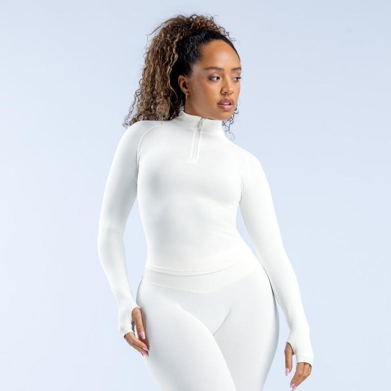 【With lable】DFYNE Impact Half Zippy Seamless Long Sleeve Zip-Up Crop Top & Leggings Set for Women