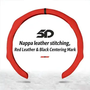 Nappa Leather 5D Steering Wheel Cover, 15 Inch Ultra-Thin Anti-Slip Sweat-Resistant Enhances Control Safety Universal Fit for All Models Easy Install Quick Install & Centering Mark,Ultra-Thin, Sweat Absorbing, and Suitable for All Seasons