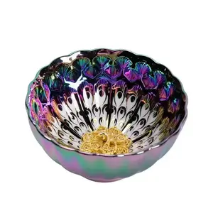 Creative Rainbow Color Ceramic Artwork, Peacock Feather Texture, Transparent Center, Kung Fu Tea Set, Traditional Chinese Tea Tools